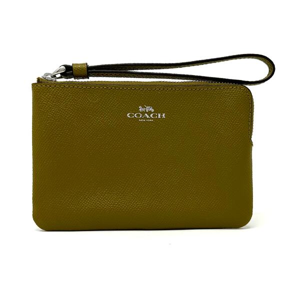 Coach Corner Zip Wristlet in Citron Green Leather 58032 - Picture 1 of 8